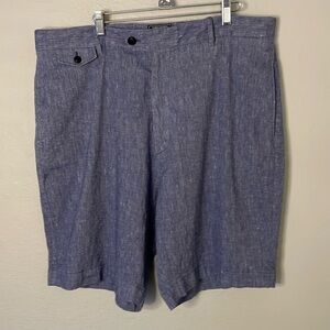 TODD SNYDER Blue Blend Linen Pleated Shorts size 38